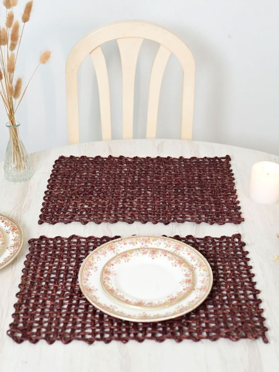 Handmade Sabai Grass Table Mat - Rectangular Set of 6, Brown - Kadam Haat
