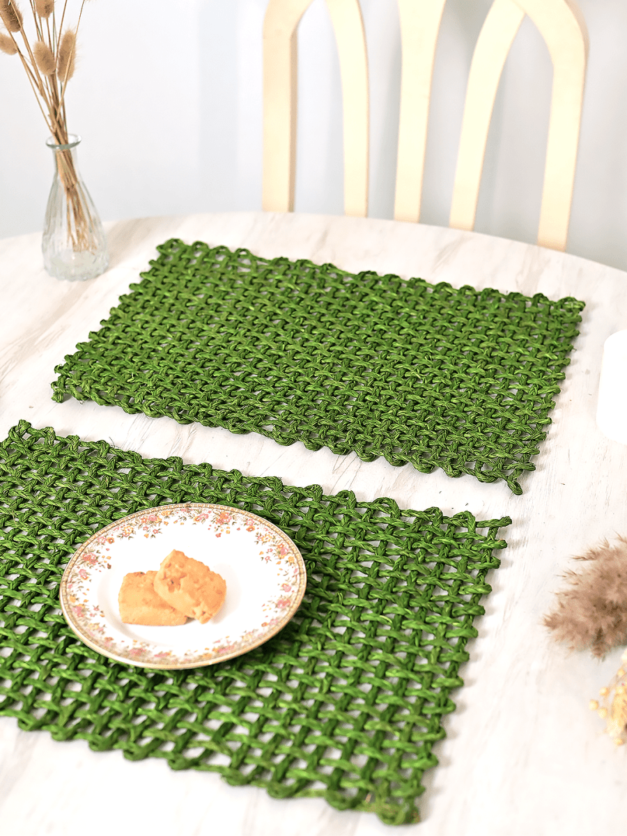 Handmade Sabai Grass Table Mat - Rectangular Set of 6, Green - Kadam Haat