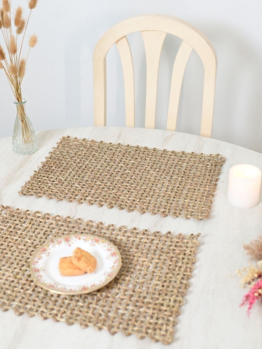 Handmade Sabai Grass Table Mat - Rectangular Set of 6, Natural - Kadam Haat