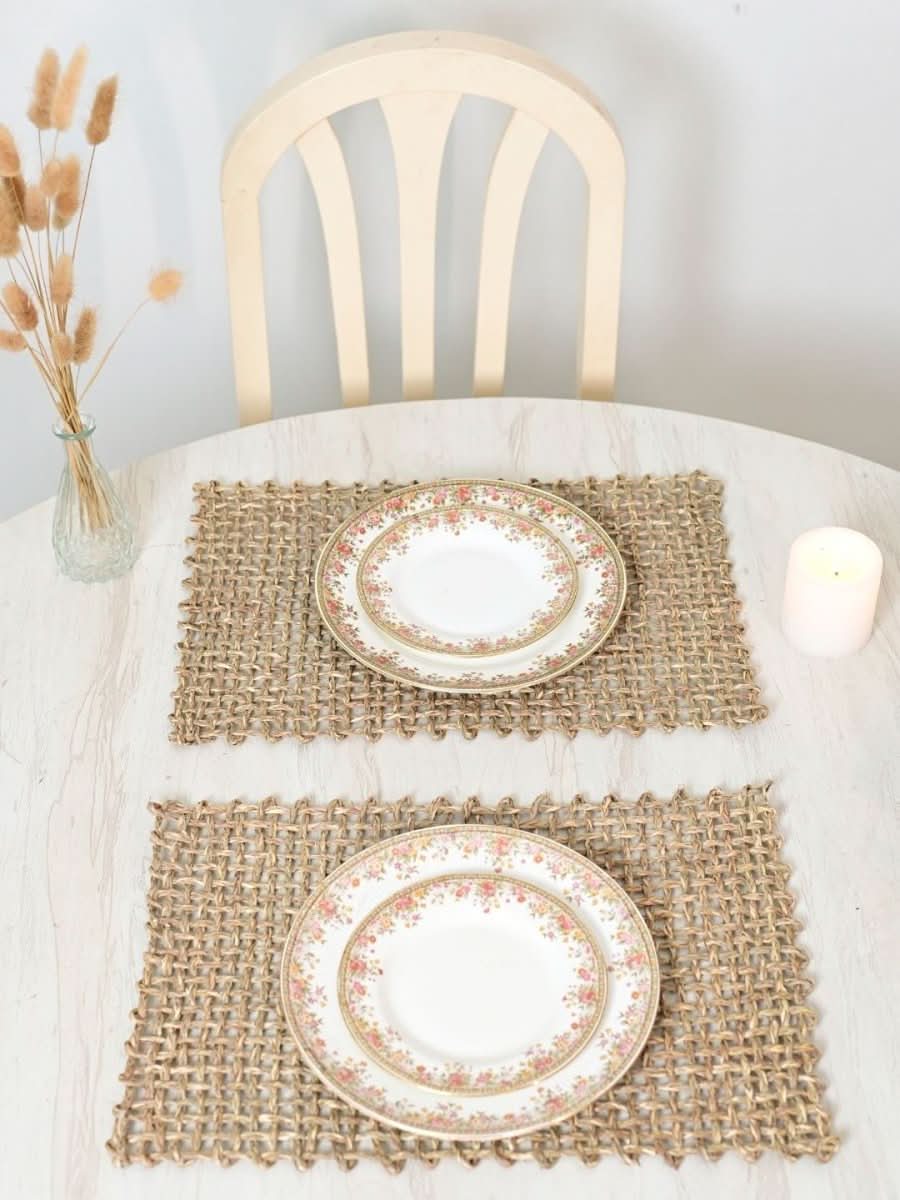 Handmade Sabai Grass Table Mat - Rectangular Set of 6, Natural - Kadam Haat