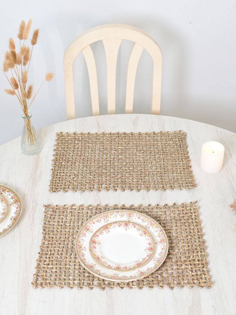 Handmade Sabai Grass Table Mat - Rectangular Set of 6, Natural - Kadam Haat