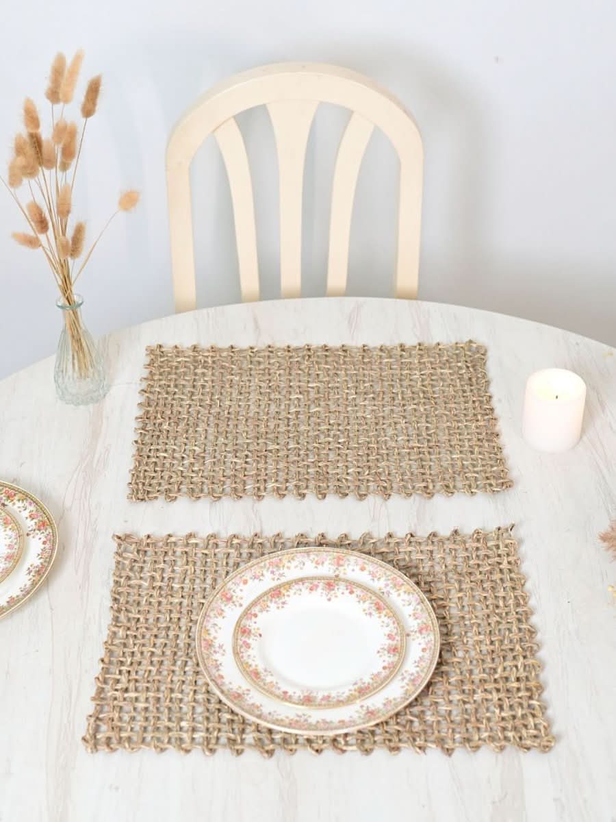 Handmade Sabai Grass Table Mat - Rectangular Set of 6, Natural - Kadam Haat
