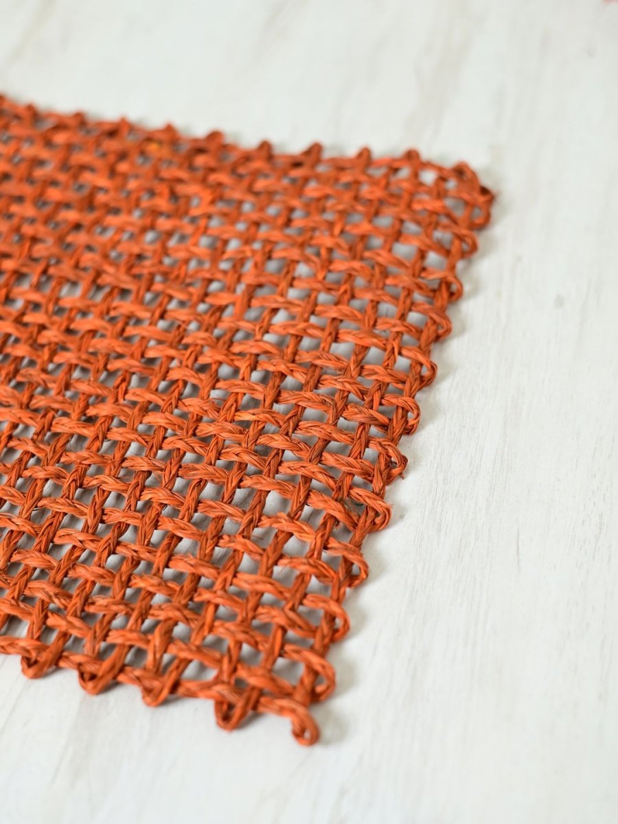 Handmade Sabai Grass Table Mat - Rectangular Set of 6, Orange - Kadam Haat