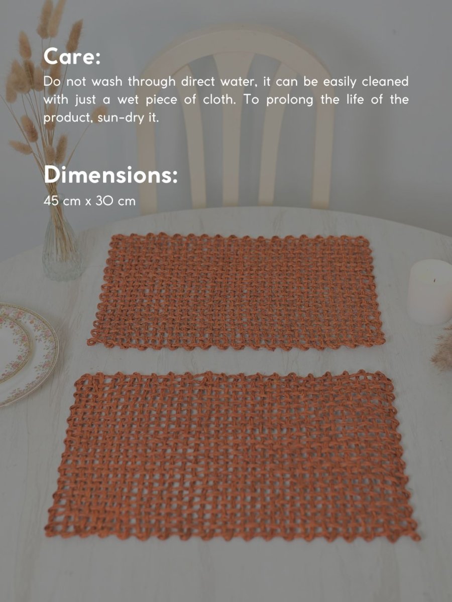 Handmade Sabai Grass Table Mat - Rectangular Set of 6, Orange - Kadam Haat