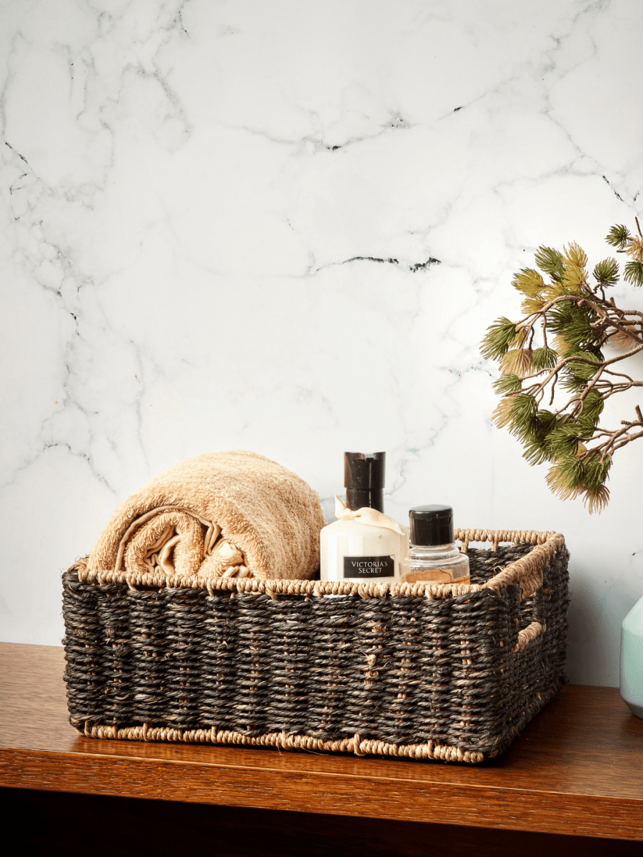Handmade Sabai Grass Towel Basket - Combo/Black - Kadam Haat