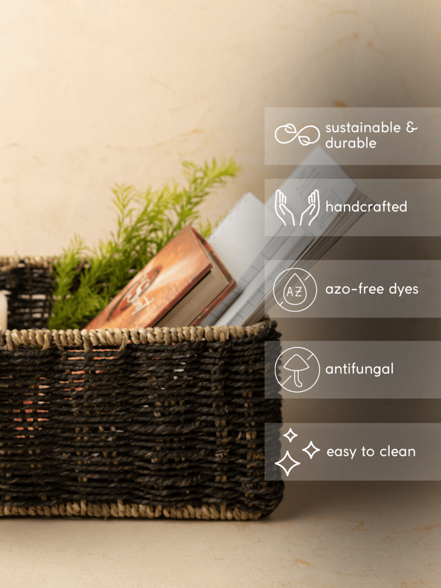 Handmade Sabai Grass Towel Basket - Combo/Black - Kadam Haat