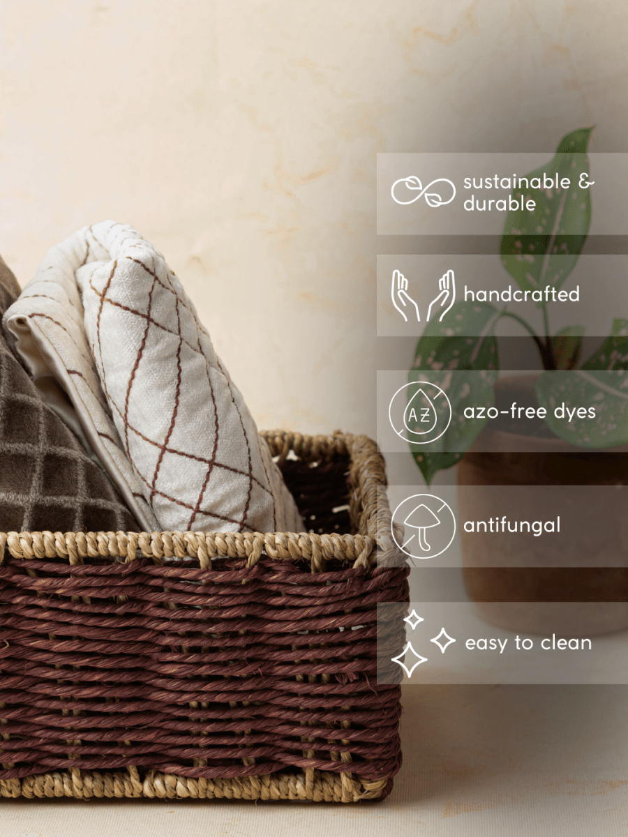 Handmade Sabai Grass Towel Basket - Combo/Brown - Kadam Haat