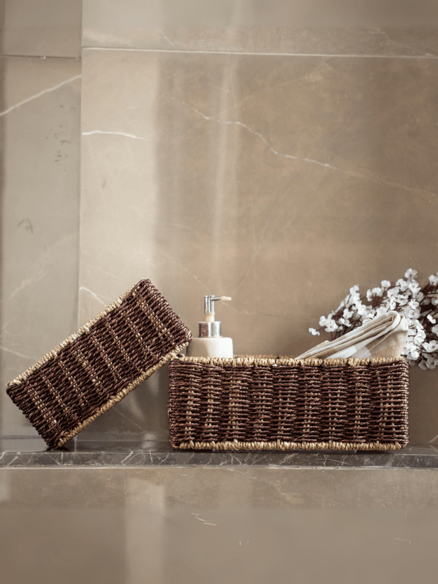 Handmade Sabai Grass Towel Basket - Combo/Brown - Kadam Haat