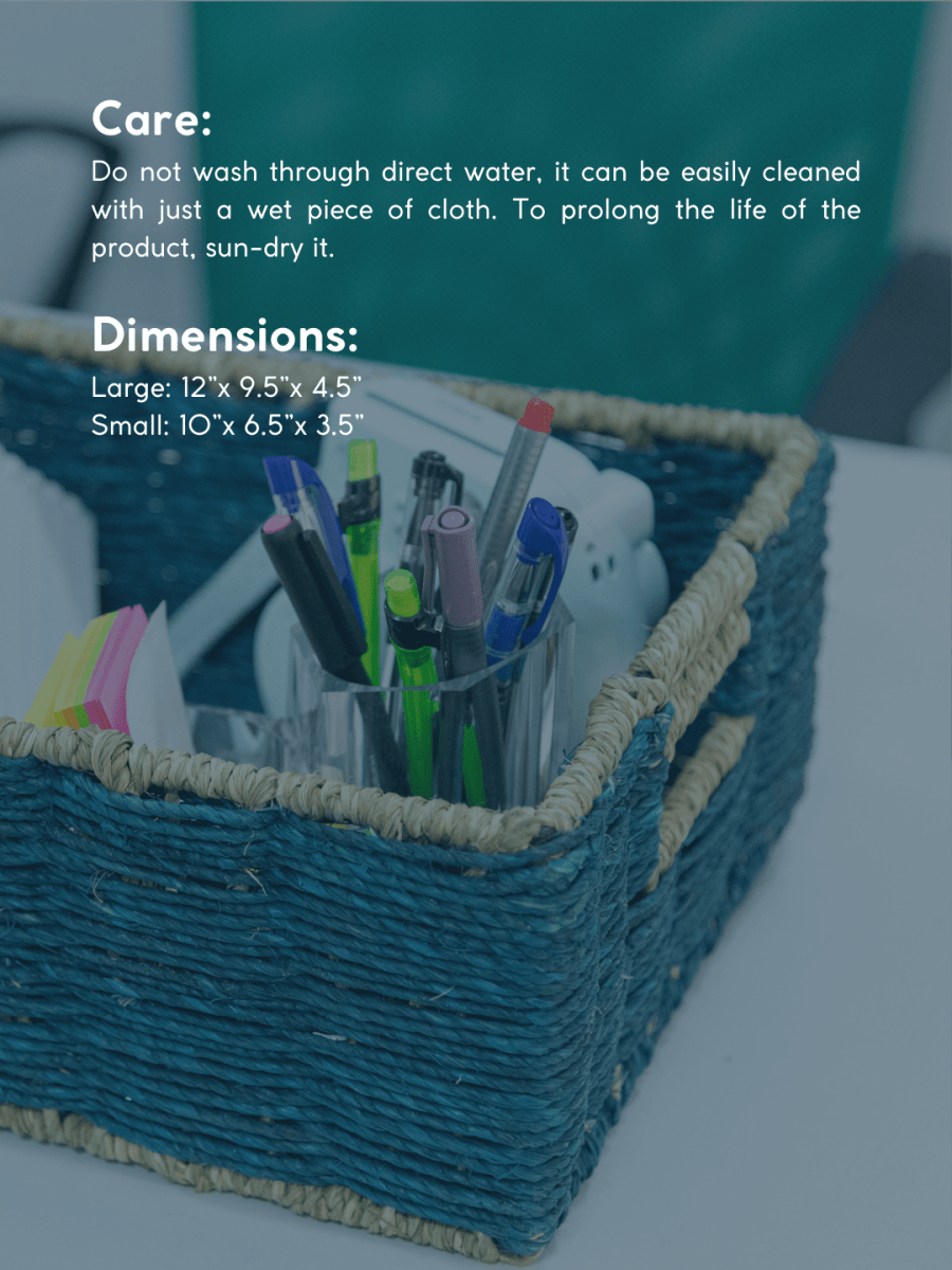 Handmade Sabai Grass Towel Basket - Large/Indigo - Kadam Haat