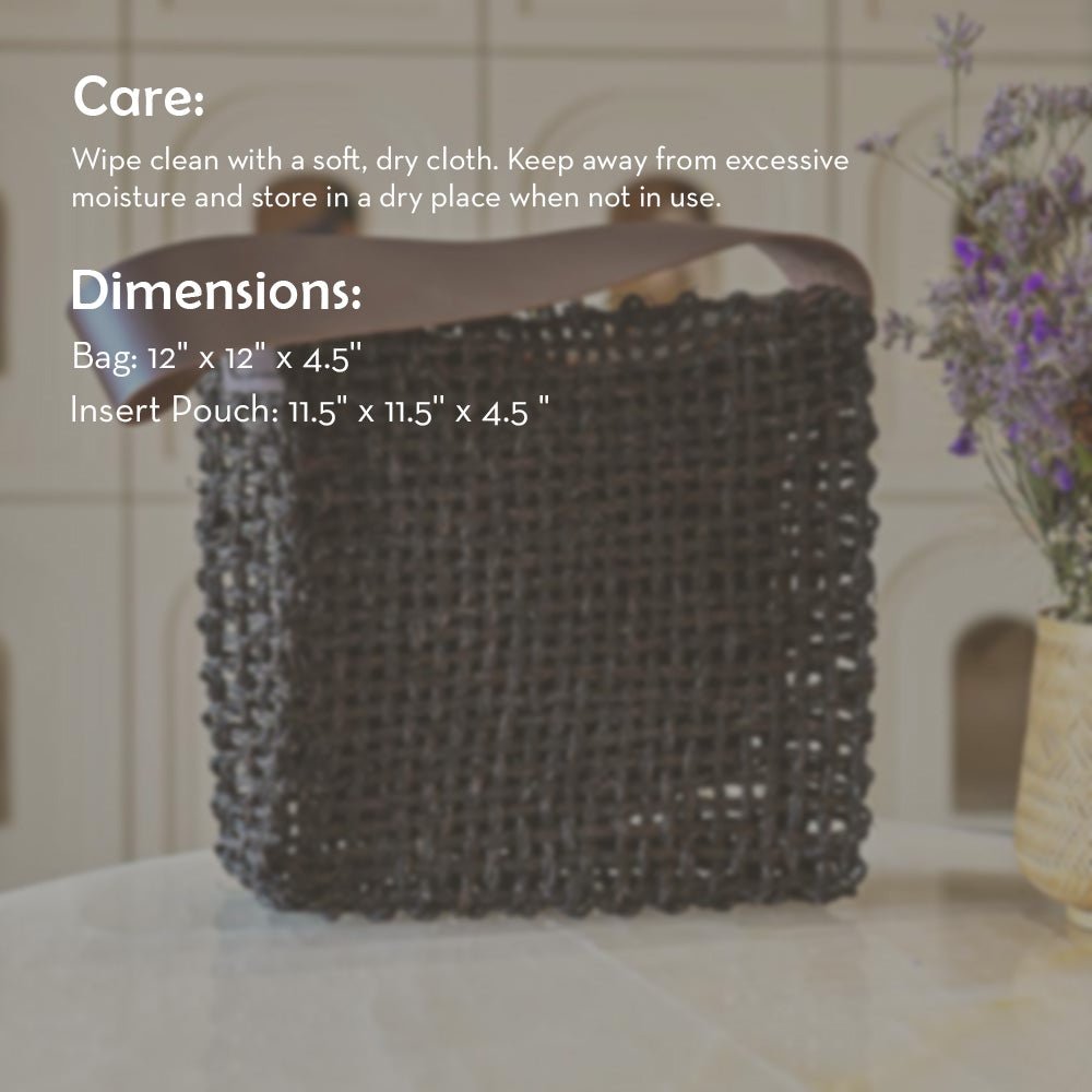 Handmade Sabai Grass Uno Mesh Bag – Black with Insert Pouch - Kadam Haat