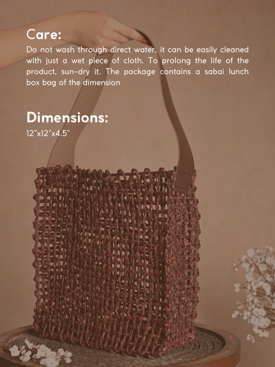Handmade Sabai Grass Uno Mesh Bag - Brown - Kadam Haat