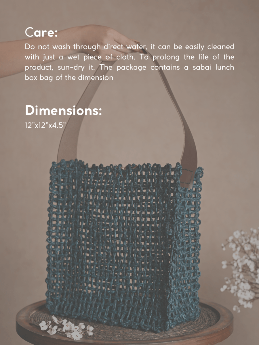 Handmade Sabai Grass Uno Mesh Bag - Indigo - Kadam Haat