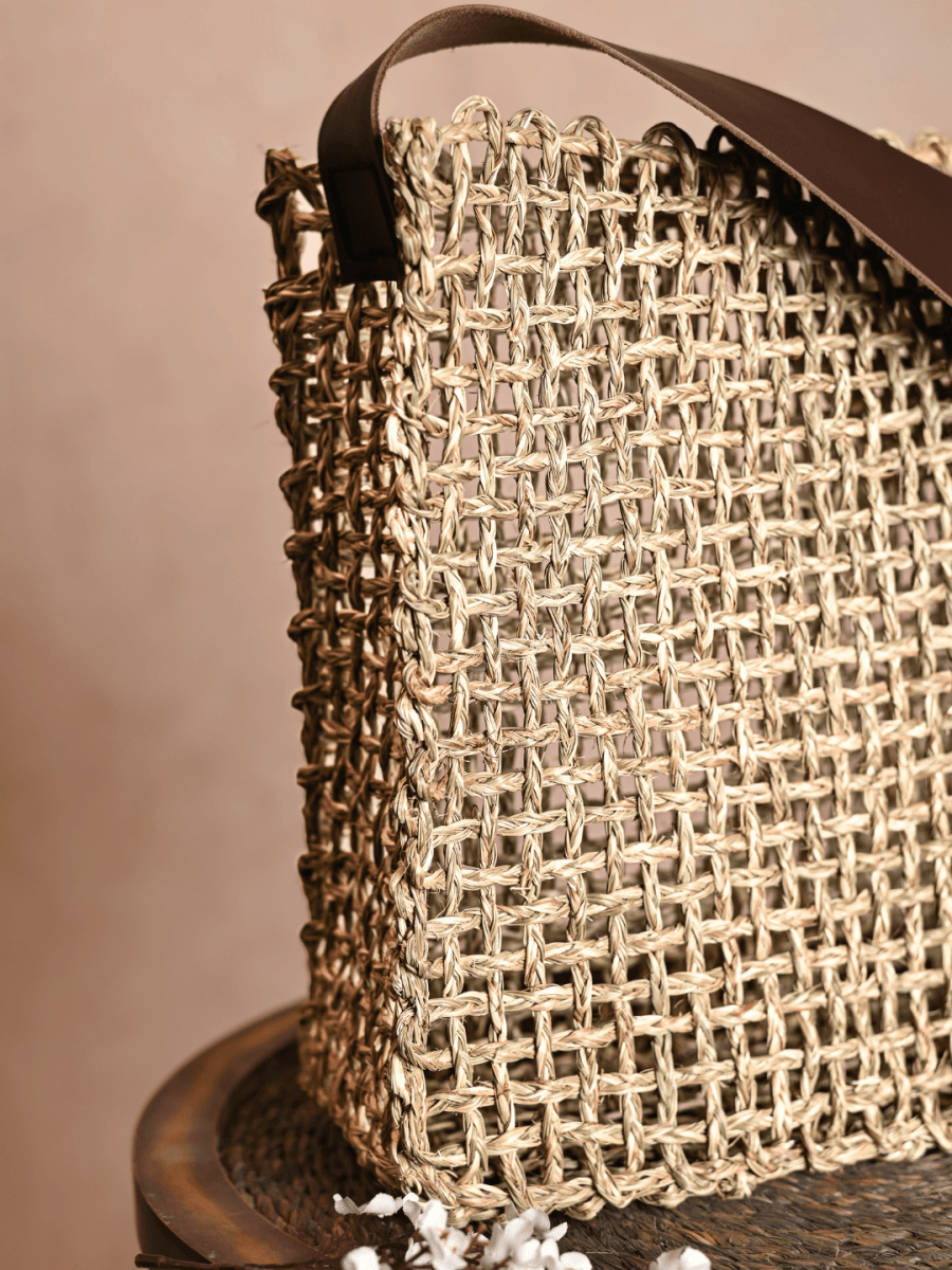 Handmade Sabai Grass Uno Mesh Bag - Natural - Kadam Haat