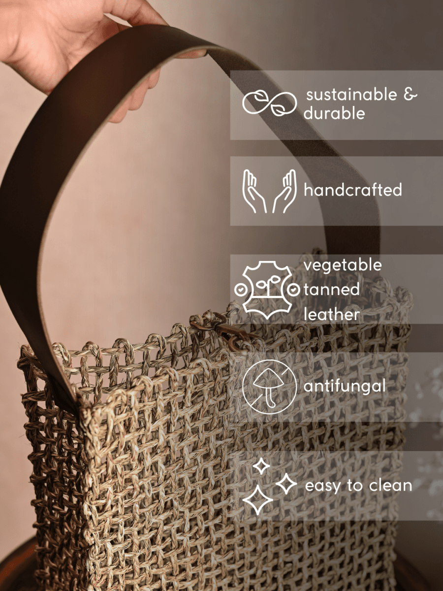 Handmade Sabai Grass Uno Mesh Bag - Natural - Kadam Haat