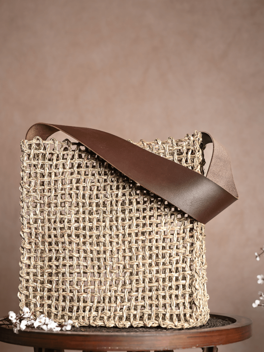 Handmade Sabai Grass Uno Mesh Bag - Natural - Kadam Haat