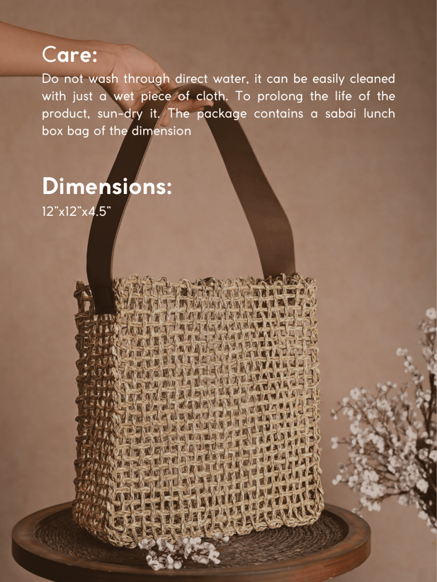 Handmade Sabai Grass Uno Mesh Bag - Natural - Kadam Haat