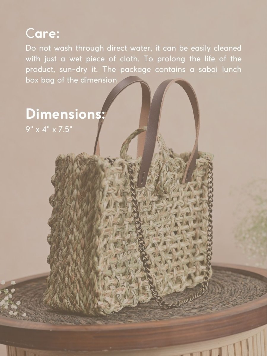 Handmade Sabai Grass Zari Mini Mesh Bag with Silver Handle Pack Of 2 - Kadam Haat