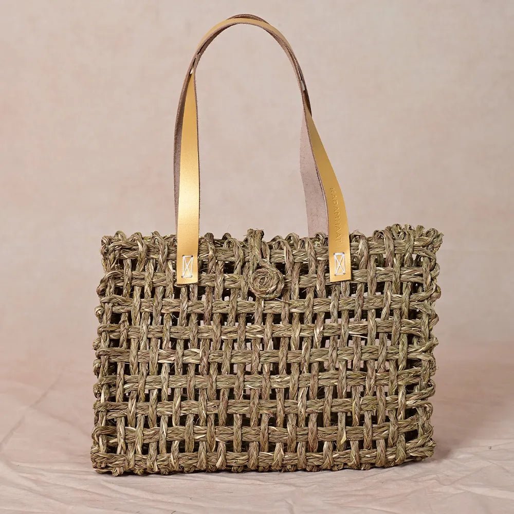 Handmade Sabai Zari Small Mesh Bag - Kadam Haat