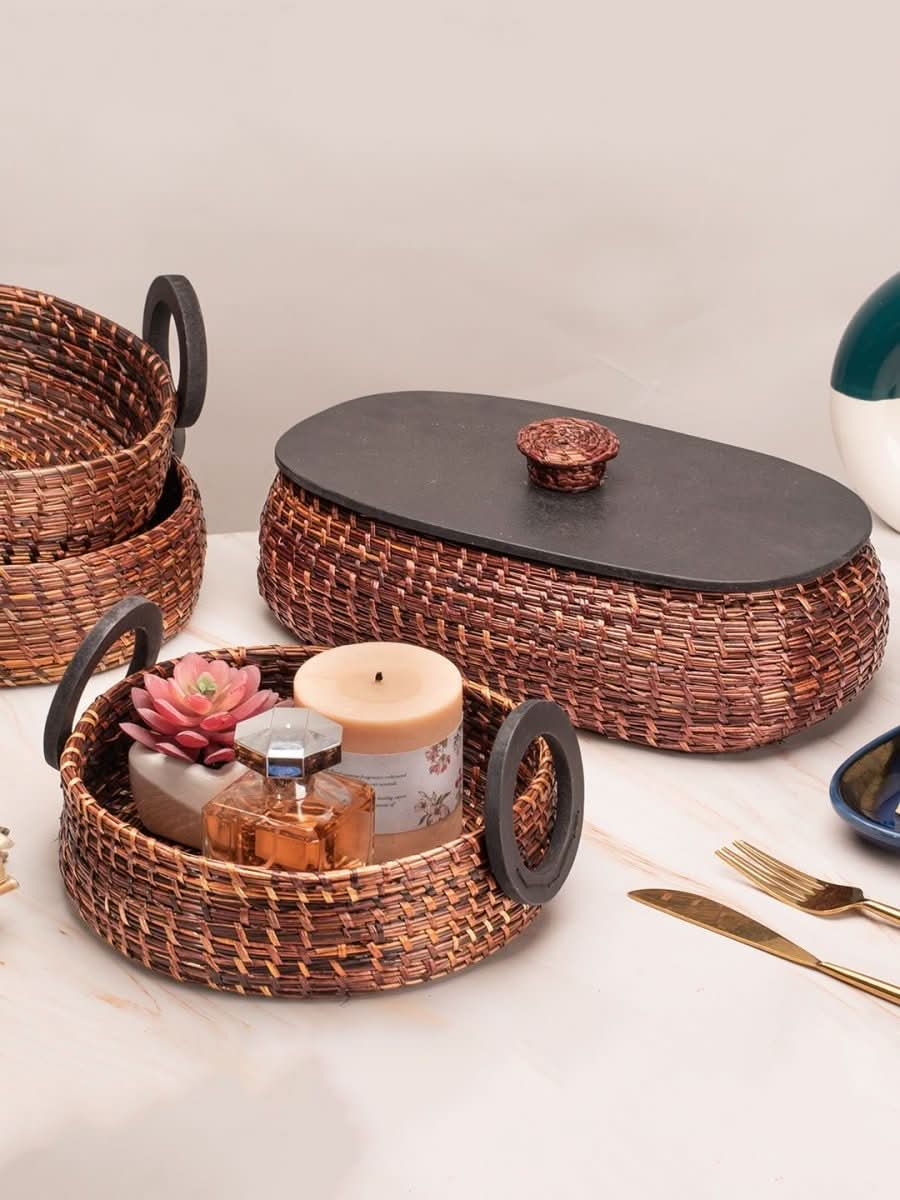 Handmade Sikki Bread Box with Multi - Purpose Tray Set - Kadam Haat