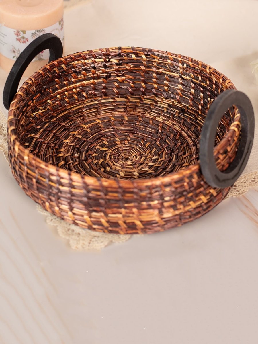Handmade Sikki Grass Multipurpose Round Tray - Kadam Haat