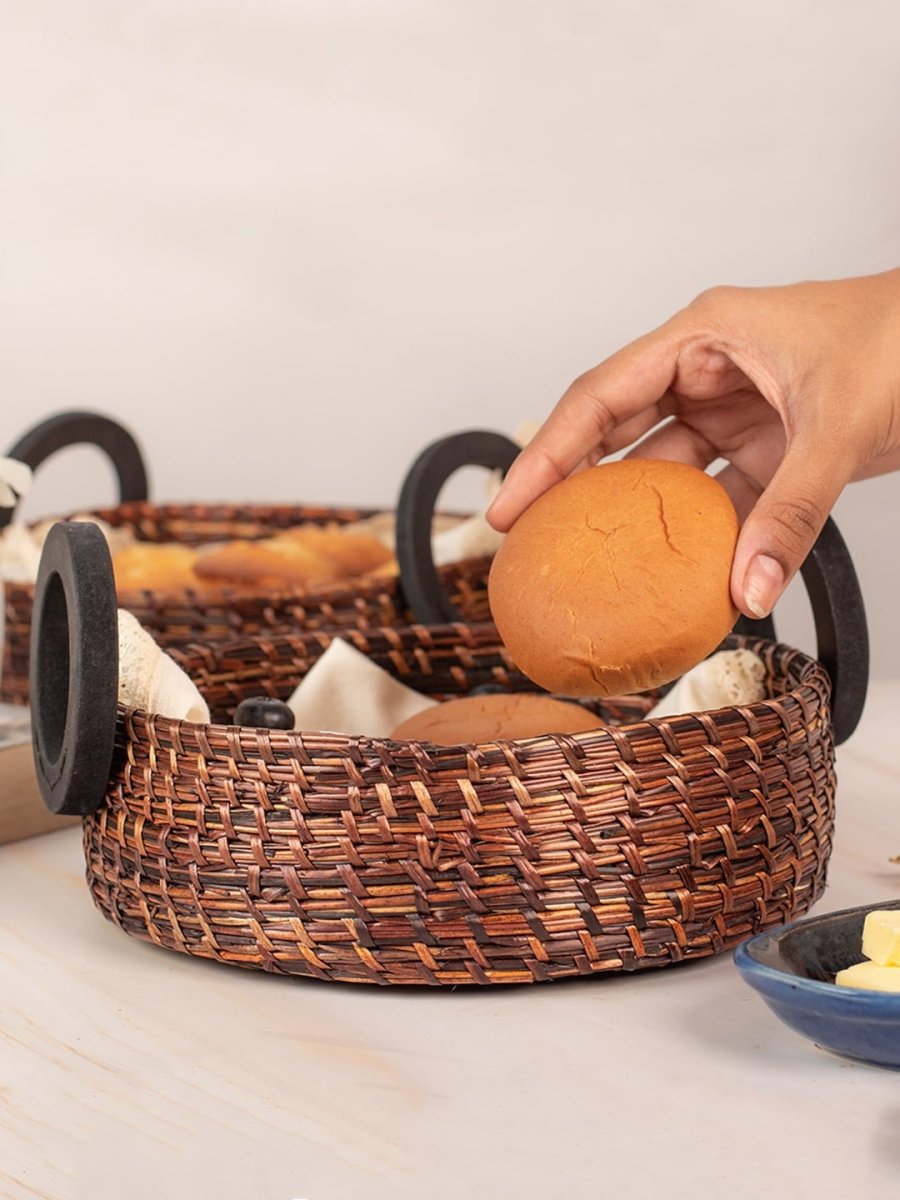 Handmade Sikki Grass Multipurpose Round Tray - Kadam Haat