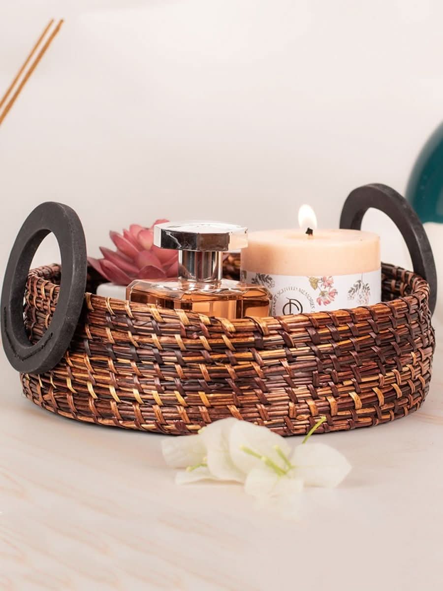 Handmade Sikki Grass Multipurpose Round Tray - Kadam Haat