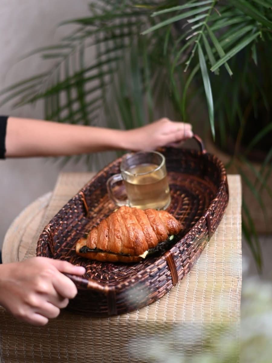 Handmade Sikki Oval Tray - Brown - Kadam Haat