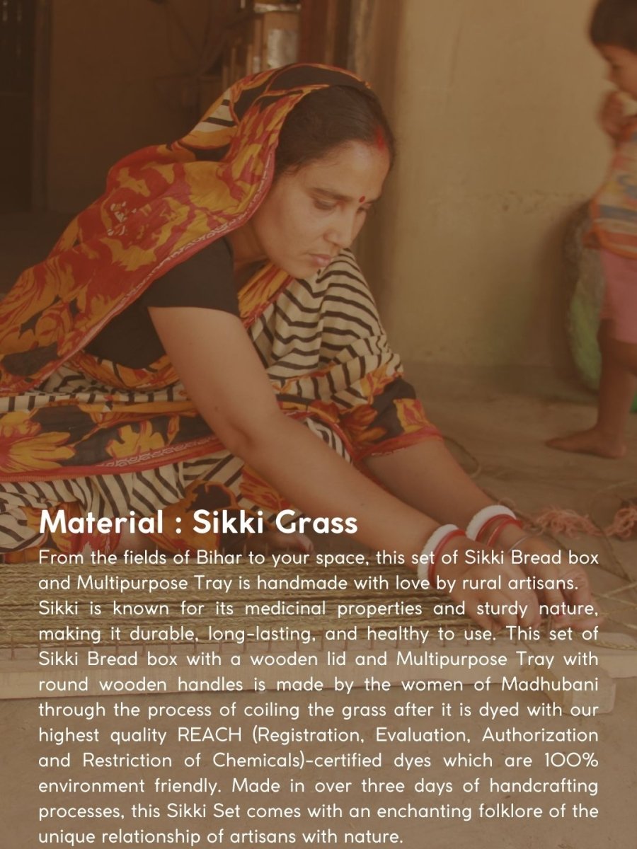 Handmade Sikki Oval Tray - Natural - Kadam Haat