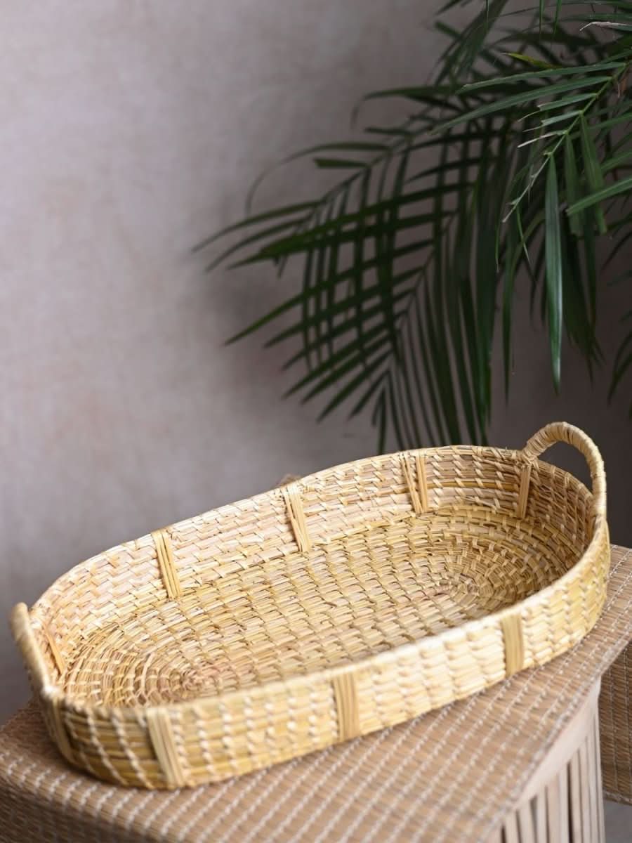 Handmade Sikki Oval Tray - Natural - Kadam Haat