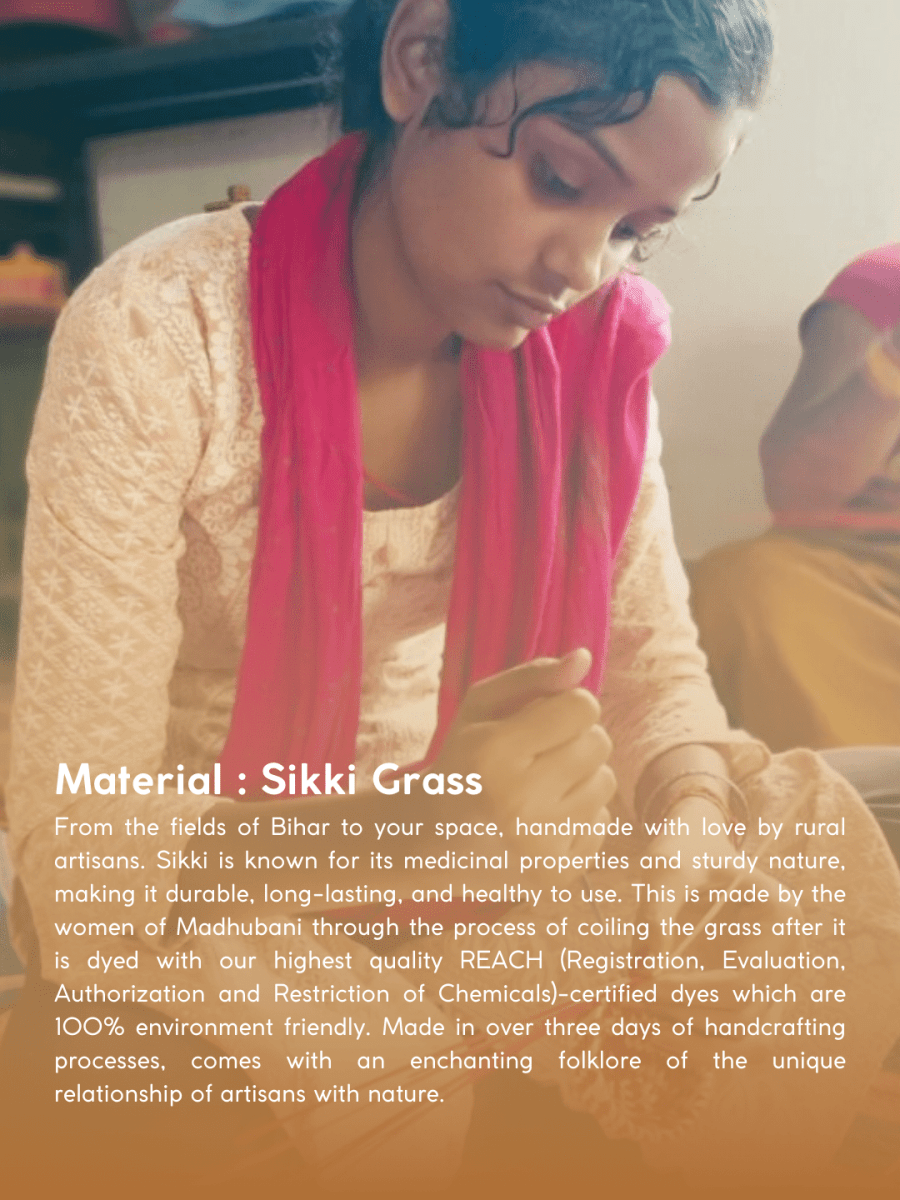 Handmade Sikki Roti Box with Golden Metal Lid - Kadam Haat