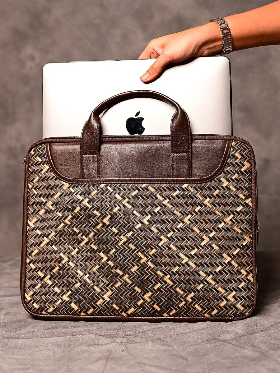 Handmade Sitalpati Laptop Bag - Black - Kadam Haat