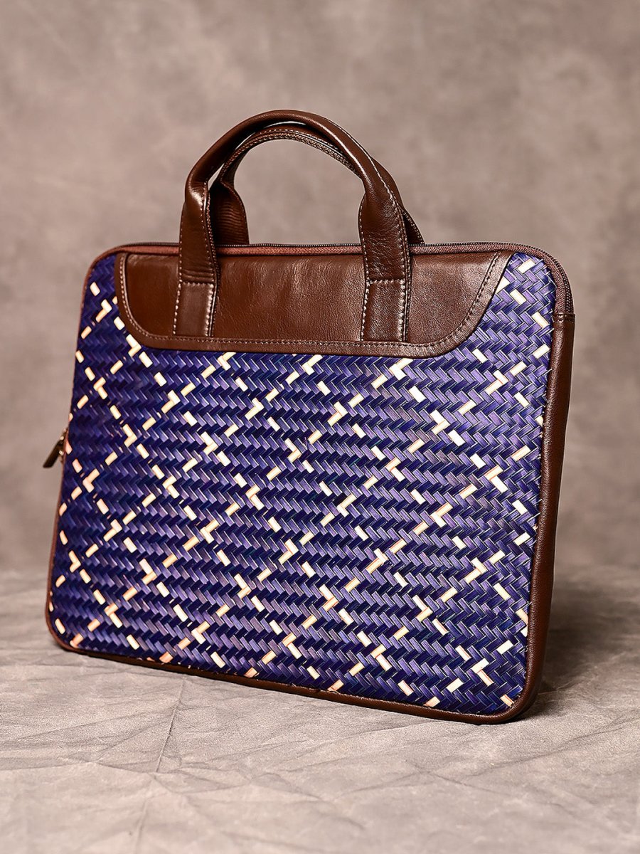 Handmade Sitalpati Laptop Bag - Blue - Kadam Haat