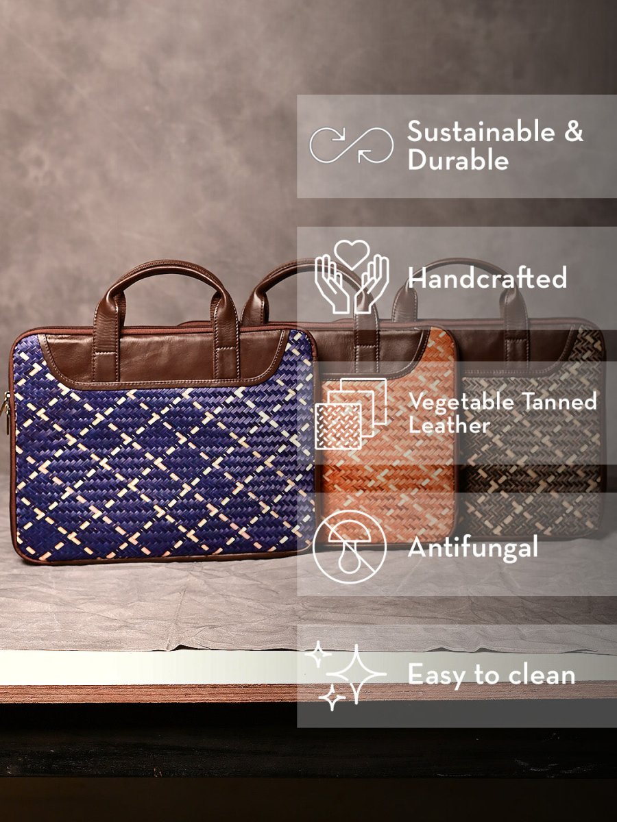 Handmade Sitalpati Laptop Bag - Blue - Kadam Haat