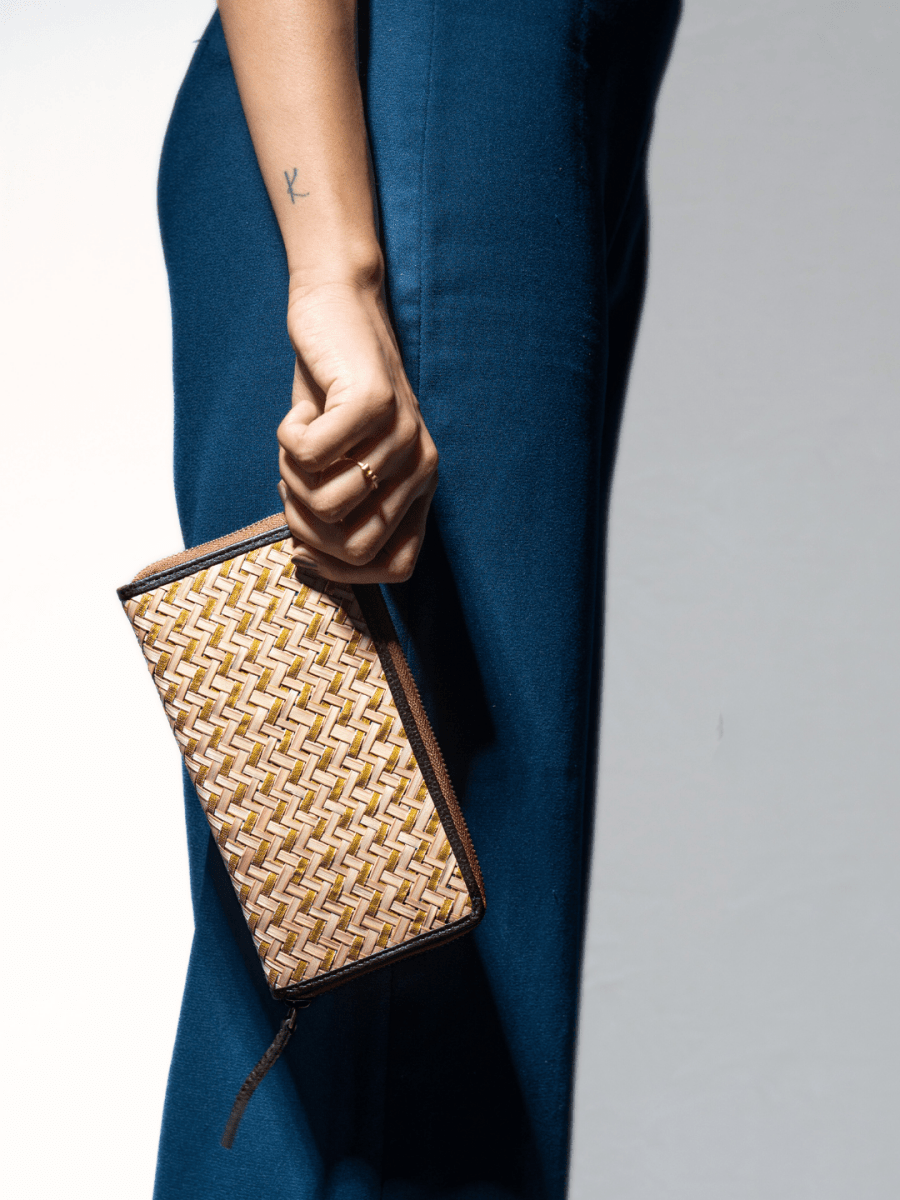 Handmade Sitalpati Zari Wallet - Natural Gold - Kadam Haat