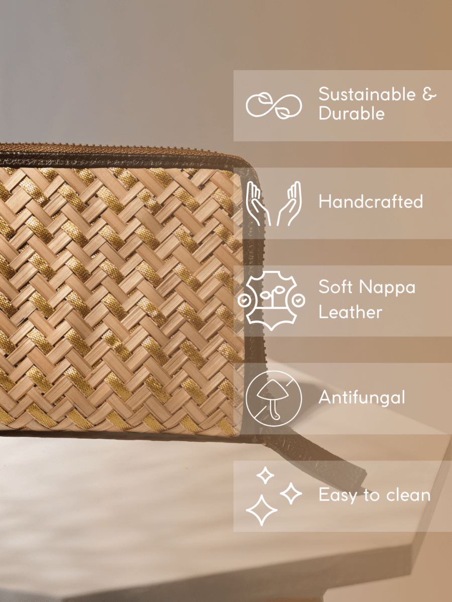 Handmade Sitalpati Zari Wallet - Natural Gold - Kadam Haat