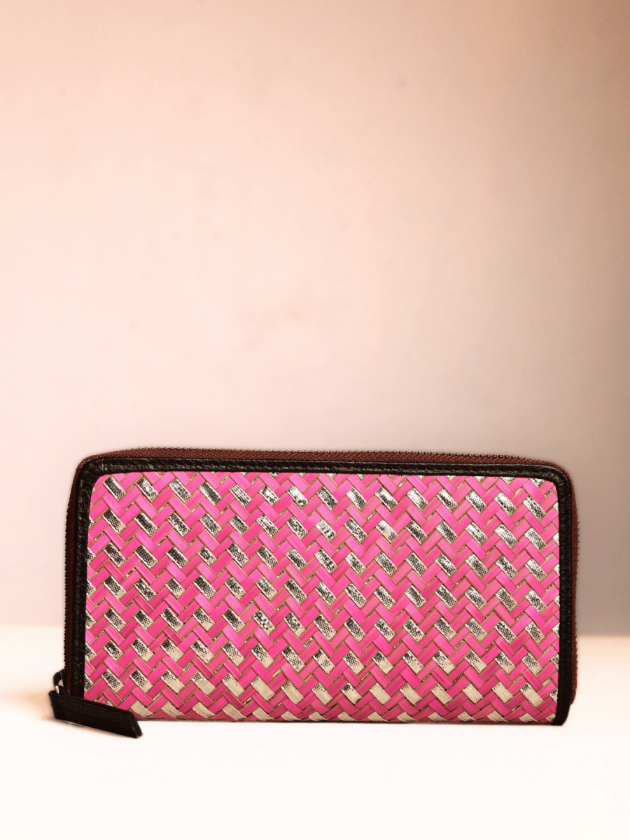 Handmade Sitalpati Zari Wallet - Pink - Kadam Haat