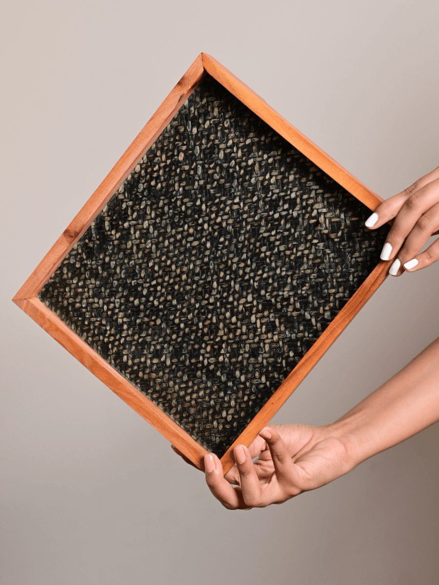 Handmade Small Forest Green Sitalpati Tray - Kadam Haat