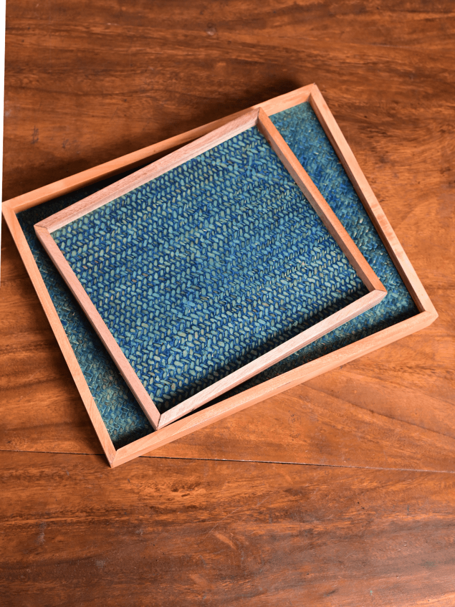 Handmade Small Ocean Blue Sitalpati Tray - Kadam Haat