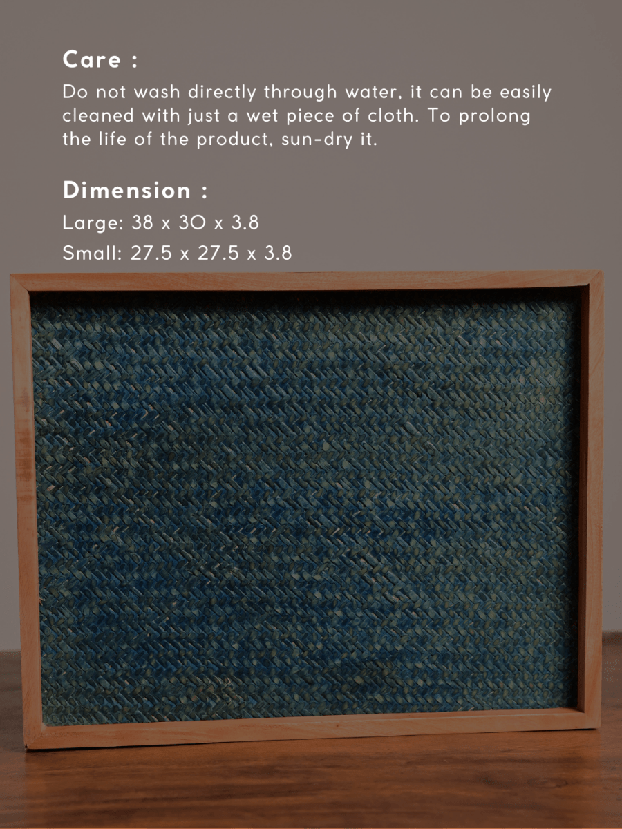 Handmade Small Ocean Blue Sitalpati Tray - Kadam Haat