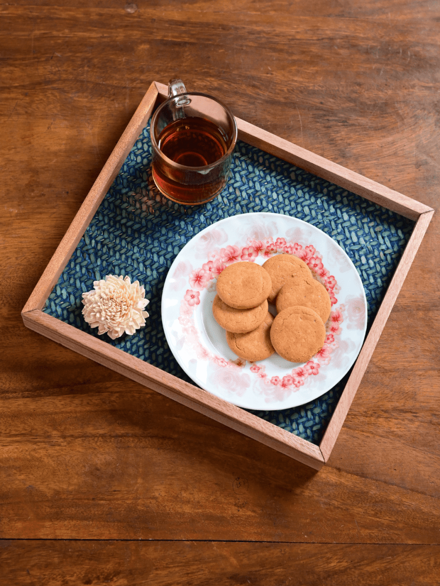 Handmade Small Ocean Blue Sitalpati Tray - Kadam Haat