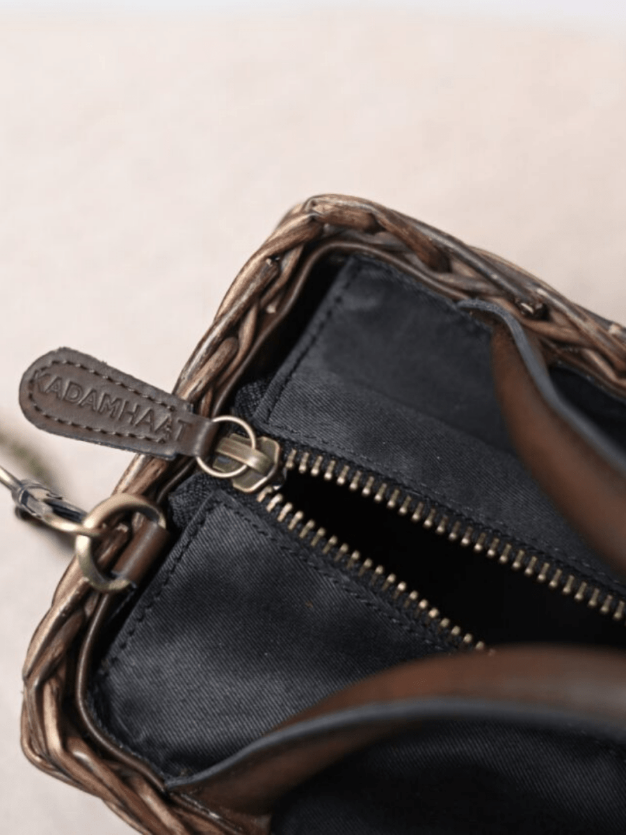 Handmade Wicker City Bag - Black - Kadam Haat