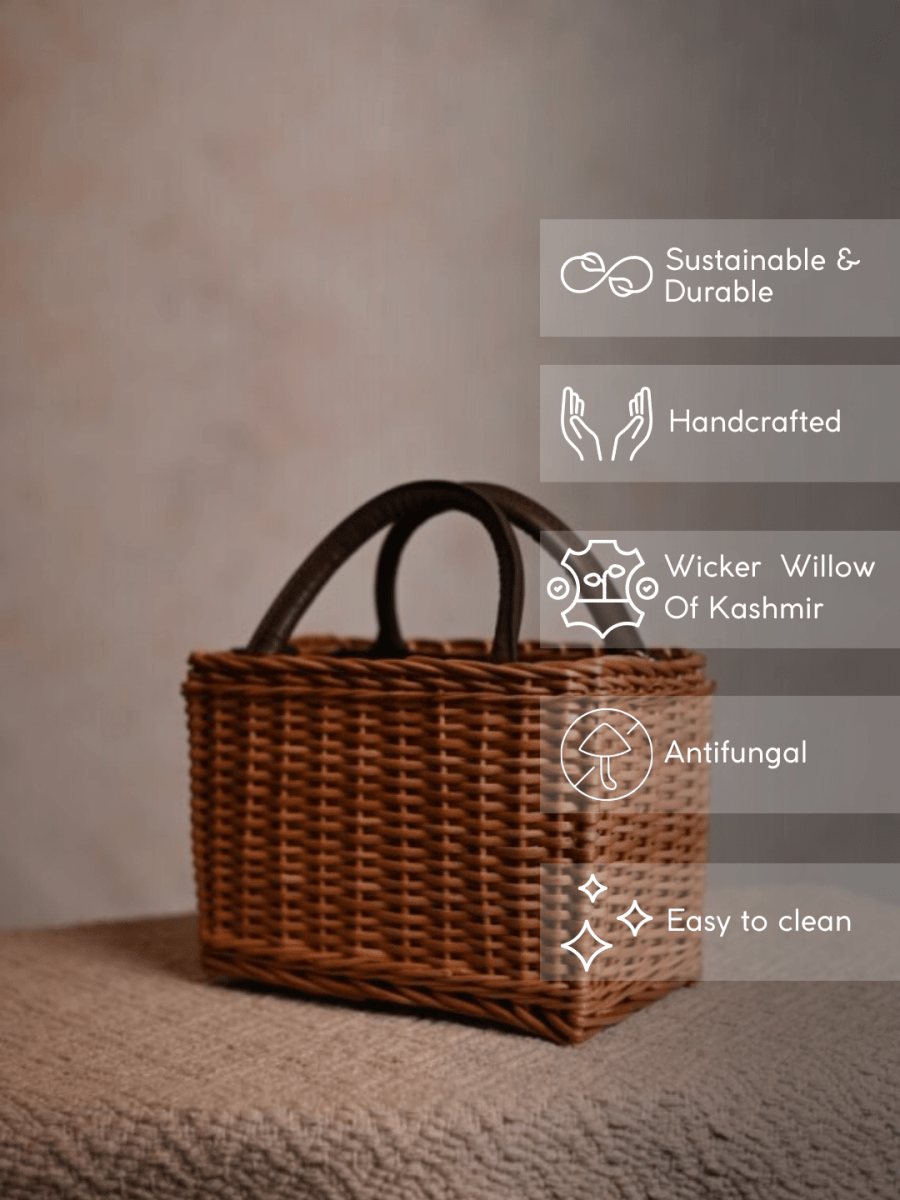Handmade Wicker City Bag - Brown - Kadam Haat