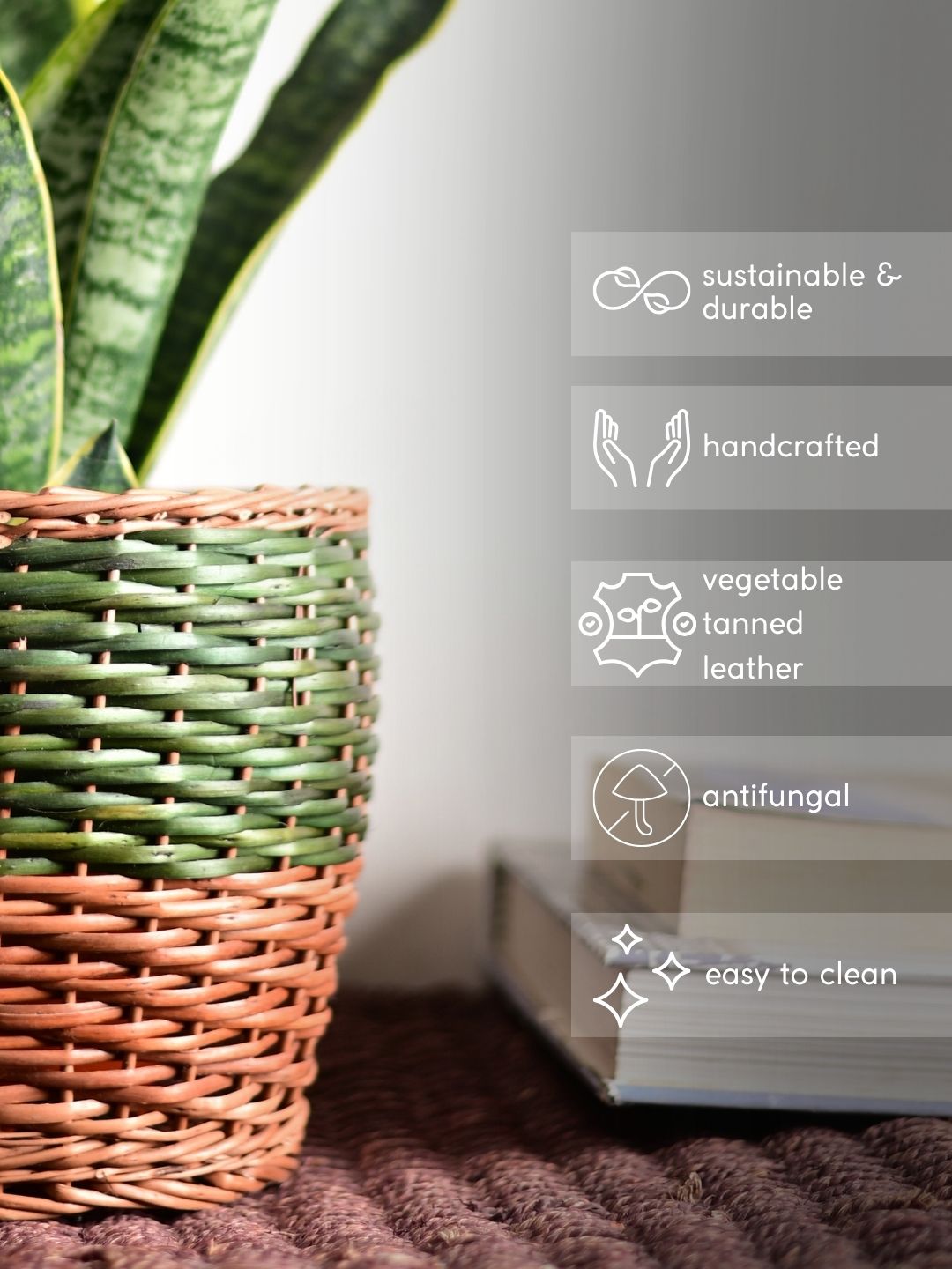 Handmade Wicker Planter - Green - Kadam Haat