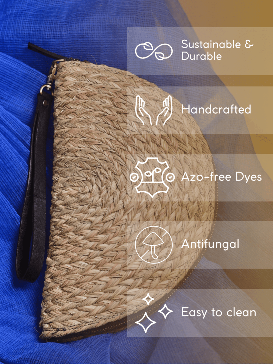 Handmade Zari Moon Clutch - Natural Gold - Kadam Haat