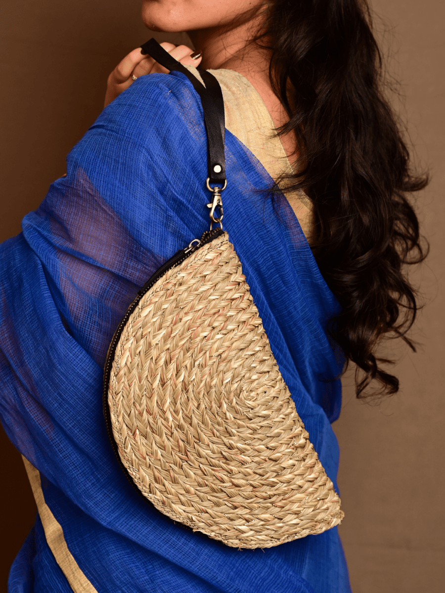 Handmade Zari Moon Clutch - Natural Gold - Kadam Haat