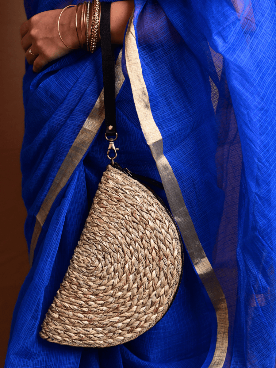 Handmade Zari Moon Clutch - Natural Gold - Kadam Haat