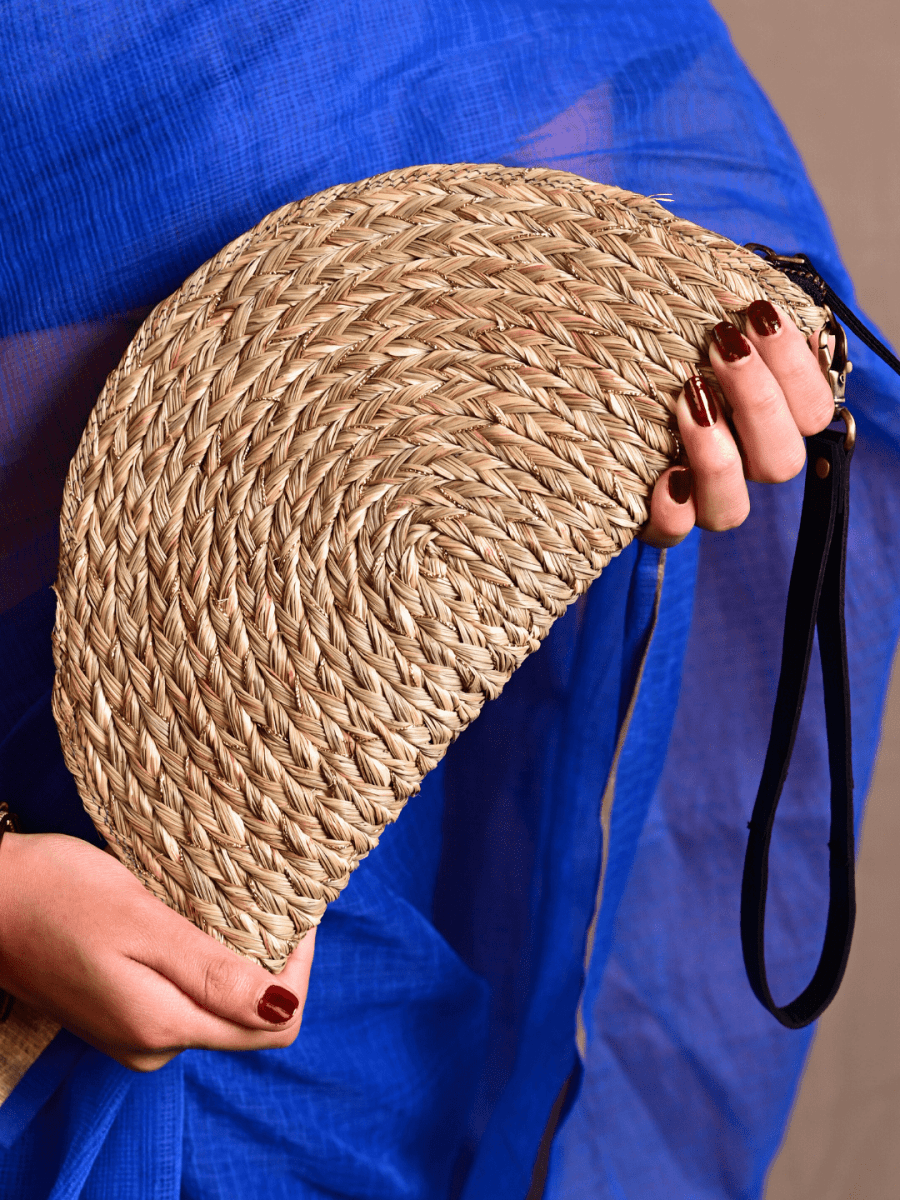 Handmade Zari Moon Clutch - Natural Gold - Kadam Haat