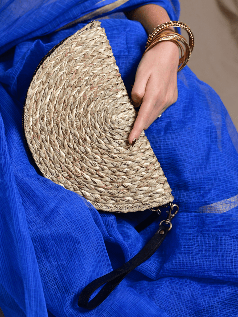 Handmade Zari Moon Clutch - Natural Gold - Kadam Haat