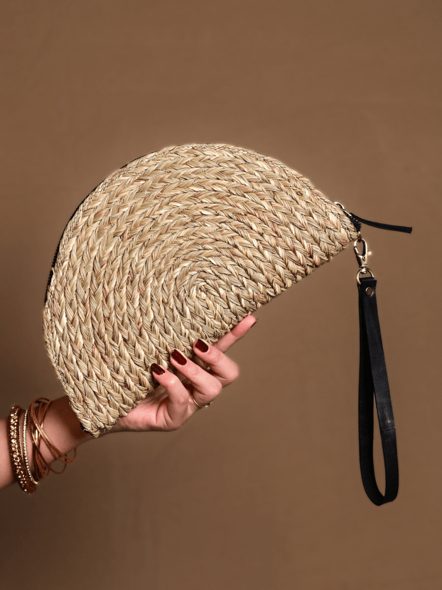 Handmade Zari Moon Clutch - Natural Gold - Kadam Haat