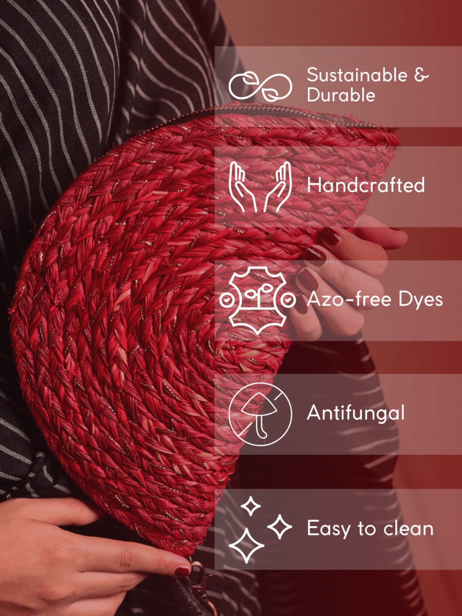 Handmade Zari Moon Clutch - Red Gold - Kadam Haat